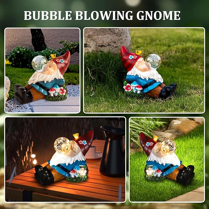 Gnome Solar Garden Statue with LED Light - Waterproof Outdoor Decoration for Terrace, Courtyard & Lawn for Moms & Women