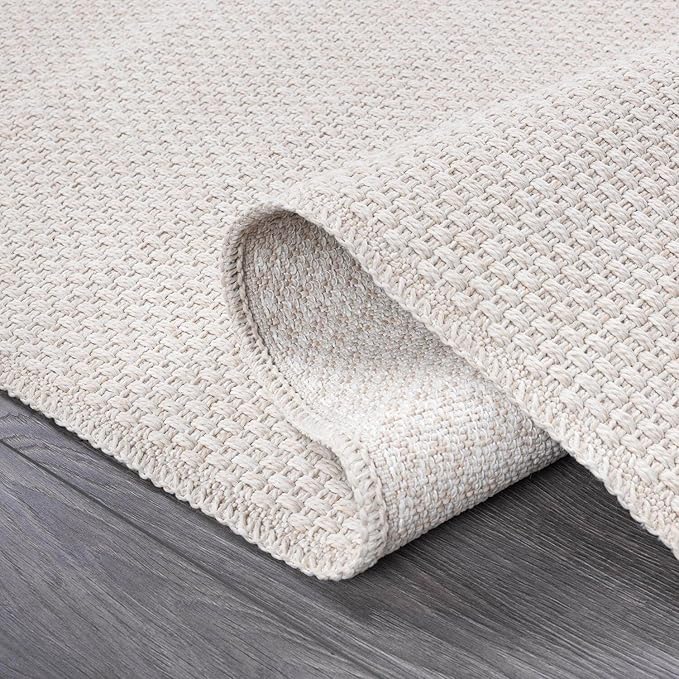 CAMILSON Easy Jute Rug 6x9, Indoor Outdoor Off-White Farmhouse Area Rugs for Living Room Patio and Kitchen Rug, Solid Woven Design, Easy-Cleaning, Washable Outside Carpet Alfombras (6 x 9)