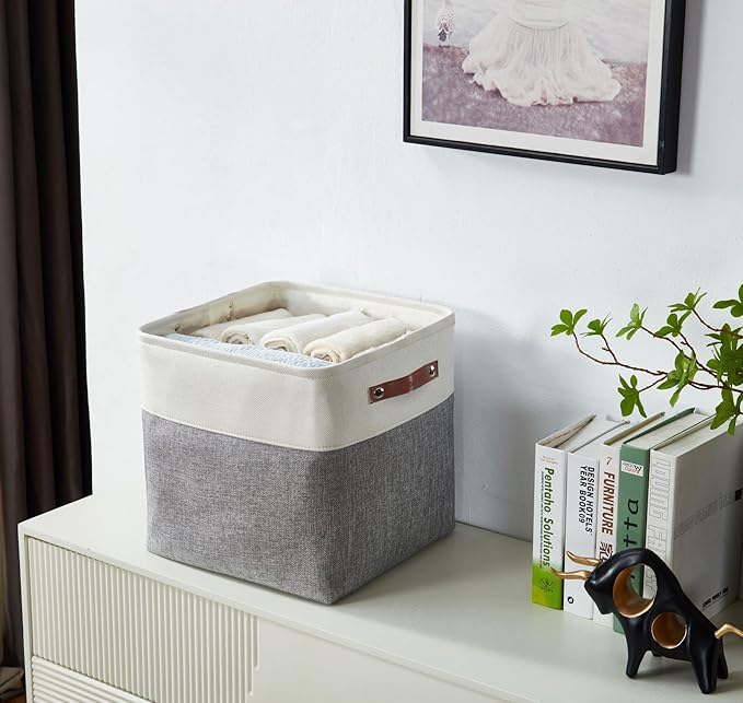 DECOMOMO 13 Inch Cube Storage Bins, Fabric Storage Cube, Basket for Kallax Shelves (Grey & White, 4 Pack)
