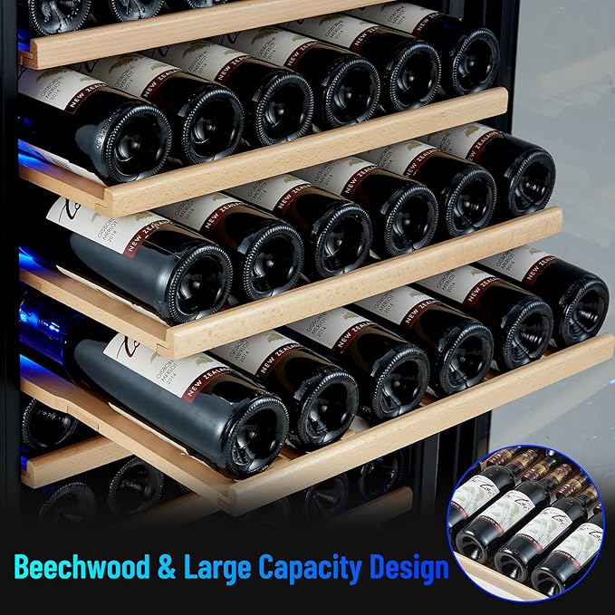 Freestanding 180 Bottle Wine Fridge - 24" Built-in Cooler with Upgraded Compressor Cooling and Intelligent Temperature Memory, Large Capacity Refrigerator