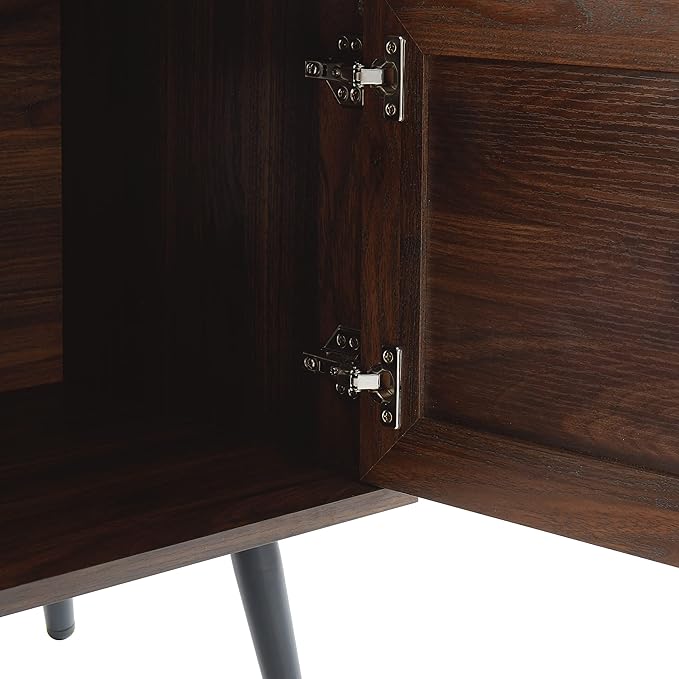 Mid Century Wooden TV Stand Entertainment Console with Open Shelving and 2 Cabinets for Televisions up to 65 Inches(Dark Walnut)