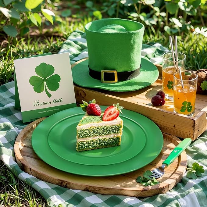 FLOWERCAT 60PCS Green Plates & St. Patrick's Day Plates - Heavy Duty Dark Green plates Disposable for St. Patrick's Party&Super Bowl- Include 30PCS 10.25" Dinner Plates & 30PCS 7.5" Dessert Plates
