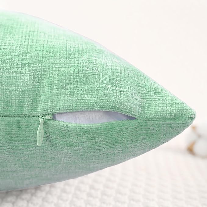 CaliTime Throw Pillow Covers Decorative 16 X 26 Inches Pack of 2 Cozy Chenille Cushion Cases for Couch Sofa Bed Living Room Home Grey Green