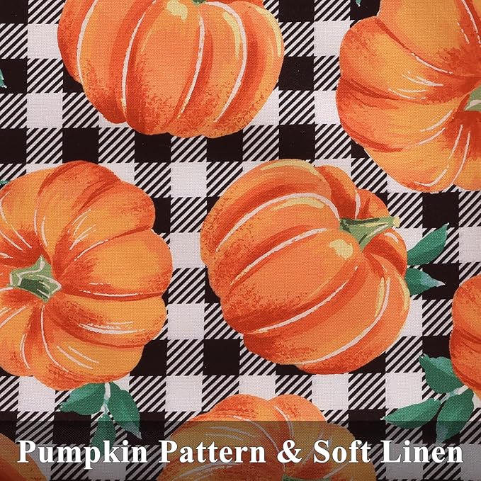 decorUhome Fall Orange Pumpkin Decorative Throw Pillow Covers 16x16 Set of 2, Buffalo Plaid Check Farmhouse Cushion Covers for Autumn Harvest Couch Sofa Bed Home Decor