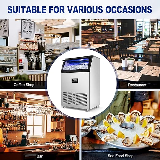 Commercial Ice Maker 250Lbs/24H Under Counter Ice Machine with 77Lbs Storage Bin, 90 Ice Cubes in 11Min, Stainless Steel Freestanding Ice Making Machine for Business, Water Filter and Scoop Included