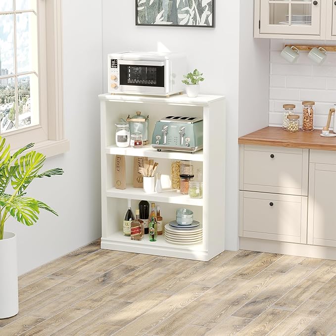 43 in Tall Bookcase, 3-Tier Bookshelf Open Storage, 33 inch Wide Floor Standing Indoor Furniture, Book Cases for Home School Library Office Bedroom Kids, White 3 Tiers