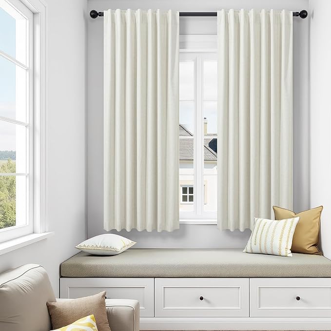 DANCURTON Custom Nursery Blackout 68 Inch Curtains 2 Panels Set Rustic Country Cream Linen Thermal Insulated Sound Dampening Curtain Back Tab Rod Pocket for Dining Room 68 Inches Long Length Drapes