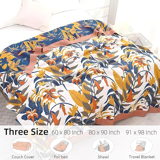 Boho Throw Blanket for Bed - 100% Pure Cotton Ultra Soft Rustic Quilt - Farmhouse Decor Bed Blankets, All Season Rustic Throw for Sofa Couch Chair(60"×80", Floral Sea)