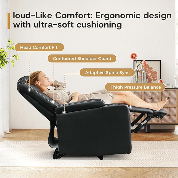 ANJ Power Home Theater Recliner Chair Set of 3, Electric Movie Theater Seating Reclining Chairs with Cup Holders for Living Room, Faux Leather with Blue LED, USB Ports, Hidden Arm Storage (Black)