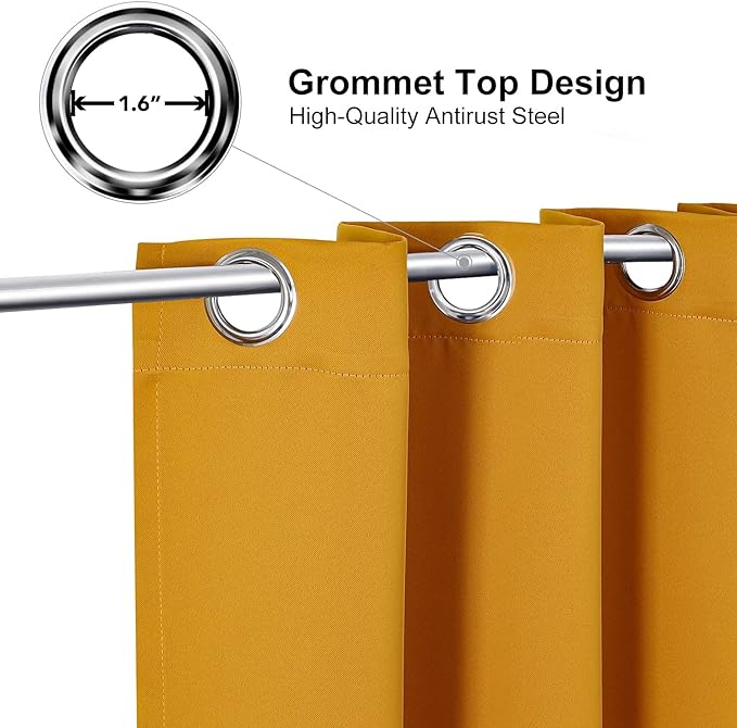 ChrisDowa Grommet Room Darkening Curtains for Bedroom and Living Room - 2 Panels Set Thermal Insulated Blackout Curtains (Mustard Yellow, 52W x 45L)