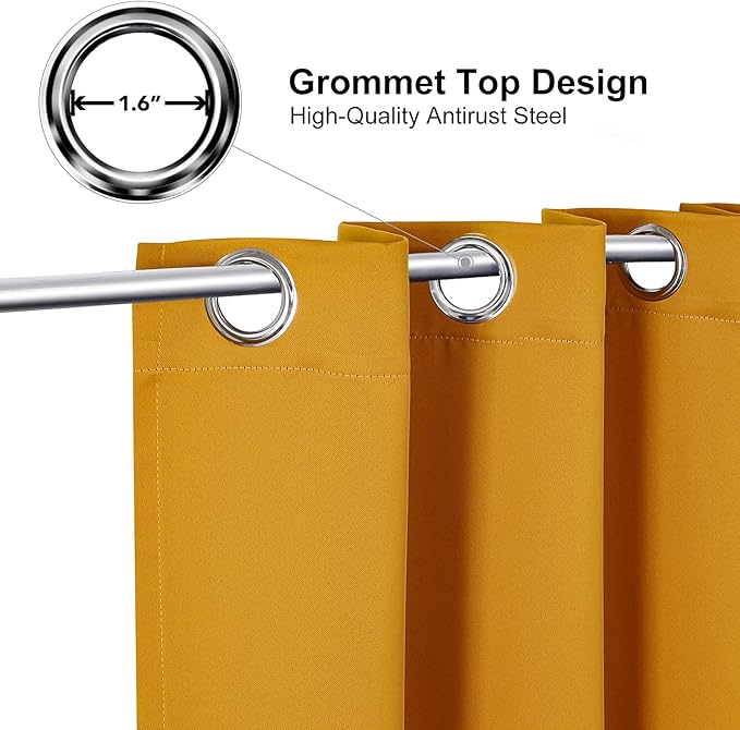 ChrisDowa Grommet Room Darkening Curtains for Bedroom and Living Room - 2 Panels Set Thermal Insulated Blackout Curtains (Mustard Yellow, 38W x 45L)