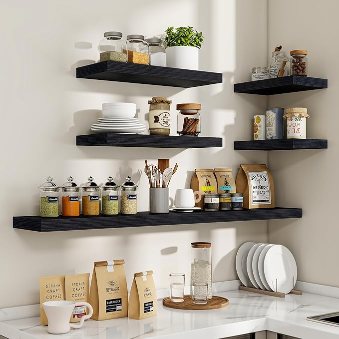 36 Inch Floating Shelves, 36"x9.25"x1.5" Inch Deep Floating Shelves for Wall, Wooden Shelves for Bathroom, Bedroom, Living Room, Black
