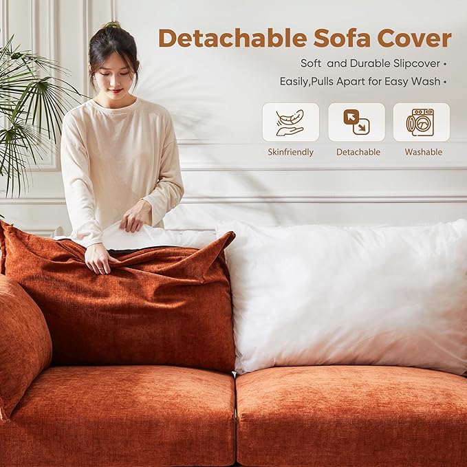 Oversized Accent Chair, Upholstered Modern Sofa Chair with Removable Backrest & Detachable Cover, 24.5" Deep Seat Large Reading Armchair for Living Room Bedroom - Chenille Terracotta Set of 2