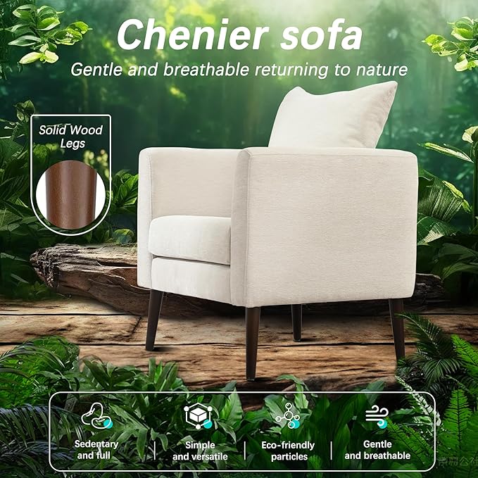 Barrel Accent Chair Set of 2 with Back Pillow, Large Upholstered Armchair with Solid Wood Legs Modern Reading Chairs for Living Room Bedroom