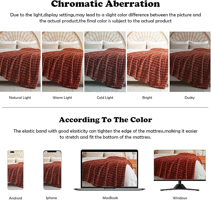 NEWCOSPLAY Faux Fur Throw Blanket Burnt Orange Bubble Blanket Thick Warm Soft for Couch Sofa Bed 550GSM (Burnt Orange, Throw(50"x60"))