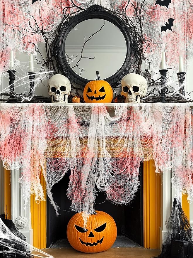 5Pcs Halloween Blood Red Creepy Cloth- Spooky Gauze Fabric Cloth for Haunted Horror House Halloween Party Doorway Outdoors Decoration (30" ×72")