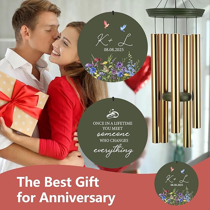 2025 Wedding Wind Chimes for Couple, Deep Tone Personalized Wind Chime, Wedding Gifts for Couples, Customized Windchime for Husband/Wife