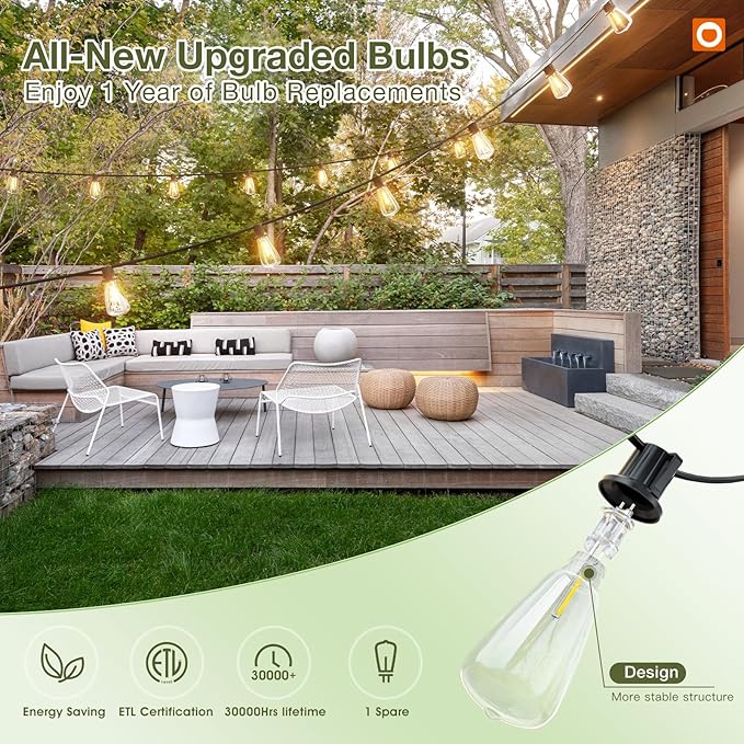 addlon 2 Pack*102FT(96+6) Solar String Lights Waterproof, Patio Lights Solar Powered with Remote & USB Port, 3 Lighting Modes 60+4 LED Shatterproof Bulbs Outdoor Light for Camping Backyard Garden