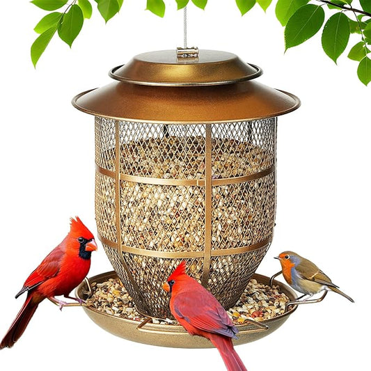 Bird Feeder for Outdoors, Funnel Style Wild Finch Feeders for Outside Hanging Courtyard Bird Watching, Metal Birdfeeder with Lid Fixing Buckle, 3Lbs Capacity