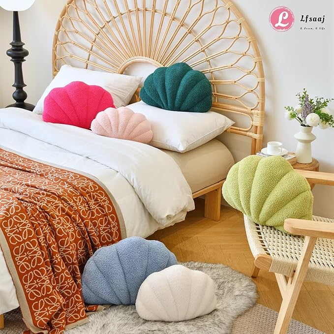 Ivory Seashell Throw Pillows, Shell Shaped Throw Pillows, 13 Inch Soft Home Decorative Pillow Plush Cushion for Bed Couch Living Sofa Room Decor Accent Throw Pillow
