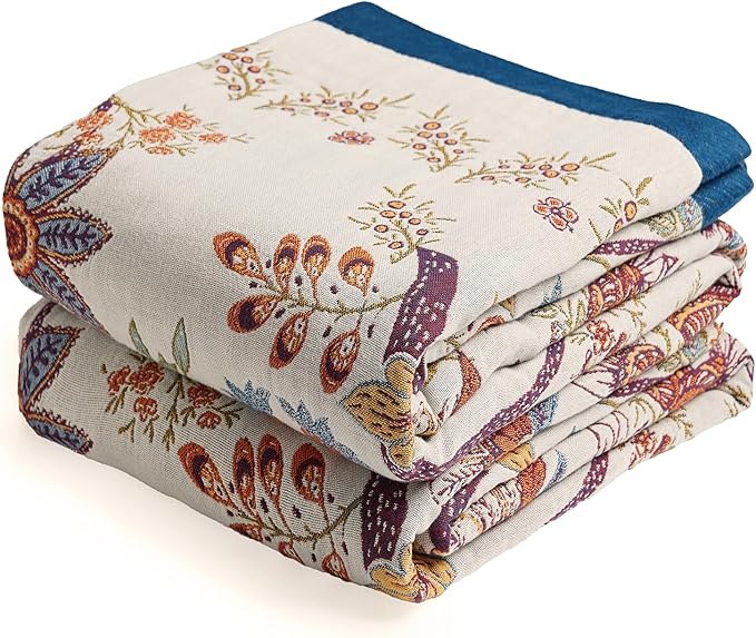 Boho Throw Blanket, 100% Organic Cotton Breathable Ultra Soft Bed Quilt Throw - All Season Floral Bird Butterfly Farmhouse Decor Blanket for Sofa Couch Chair and Gift. 60" x 80"