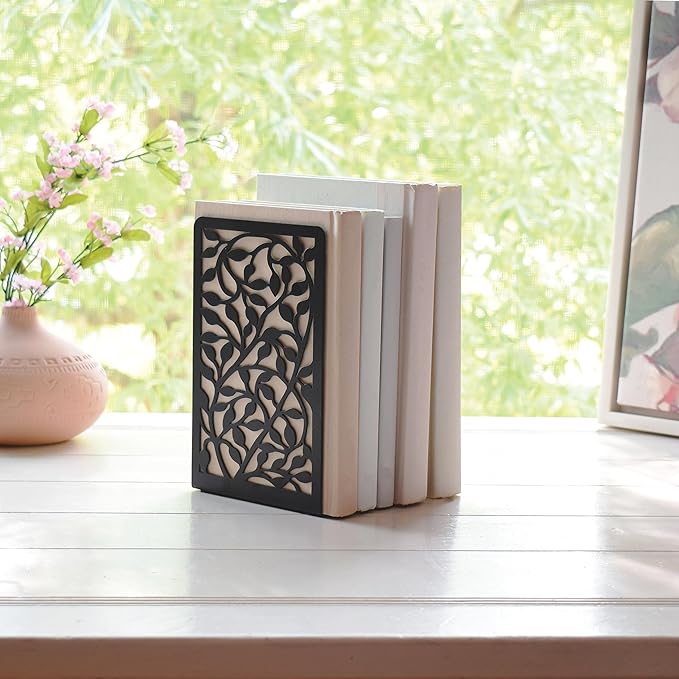 CNK Book Ends Bookends for Decorative Books Holder Bookend Shelves End Hold Heavy Duty Holders Stoppers Metal Stopper Cute Boho Bookshelf Holds Cookbook Office Home Set of 6 Bookends Pair Black