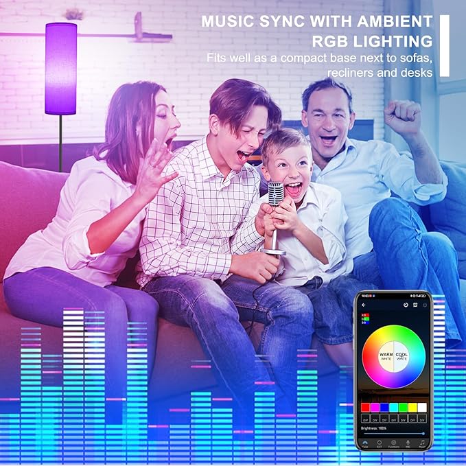 FRIDEKO HOME 2 Pack Floor Lamps for Living Room, Dimmable Colors Temperature & Brightness, Modern Floor Lamp with Remote, Tall Standing Lamps for Living Room Bedroom Office, Beige Shade 9W RGB Bulb