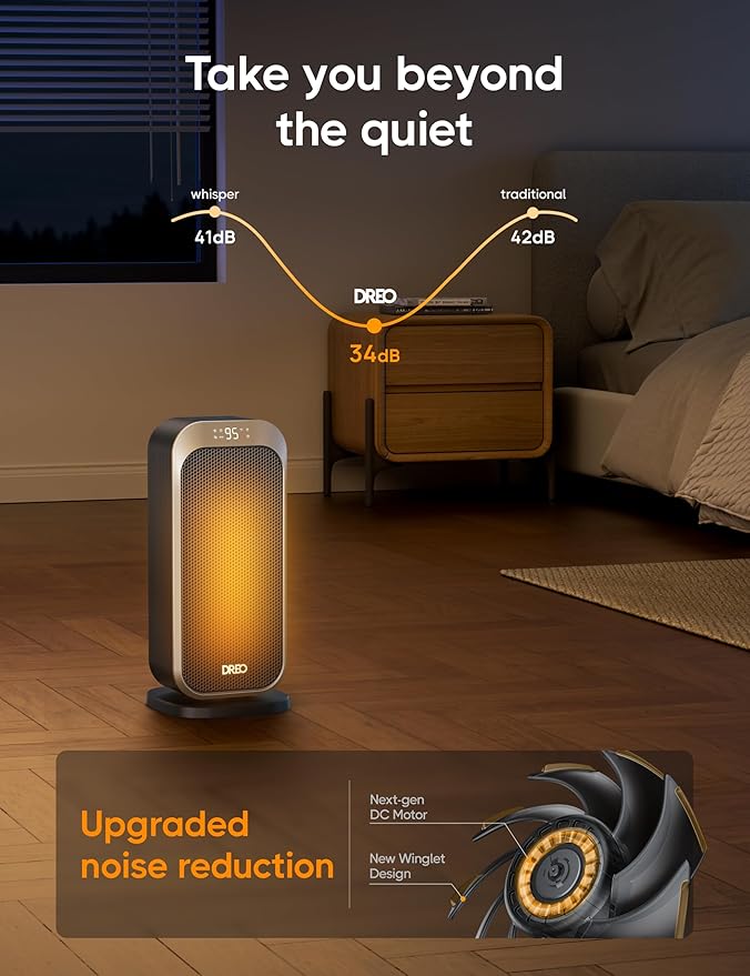 Dreo Space Heaters for Indoor Use, 1500W Portable Electric Heater with Remote and Thermostat, PTC Ceramic, Safety Heat with 70° Oscillation for Bedroom Office Home, Quiet, 12H Timer