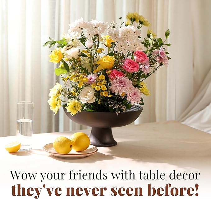 Folkulture Wooden Fruit Bowl for Kitchen Counter | 12" Large Premium Eco Friendly Banana Fruit Basket for Kitchen | Black Wood Bowl with Holder, Pedestal for Table Decor, Centerpiece for Dining Table