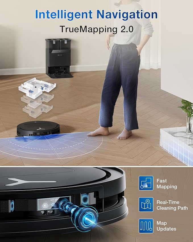ECOVACS DEEBOT T50 Omni Robot Vacuum and Mop, 3.19” Ultra-Slim, 15,000Pa Suction, ZeroTangle 2.0, TruEdge Edge Cleaning, AIVI 3D Obstacle Avoidance, Auto Mop Wash & Dry, Self-Emptying