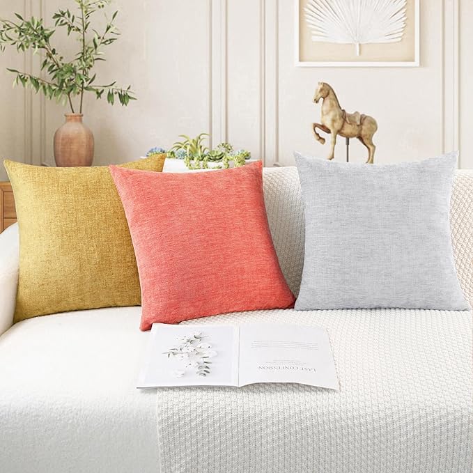 CaliTime Throw Pillow Covers Decorative 18 X 18 Inches Pack of 4 Cozy Chenille Cushion Cases for Couch Sofa Bed Living Room Home Living Coral