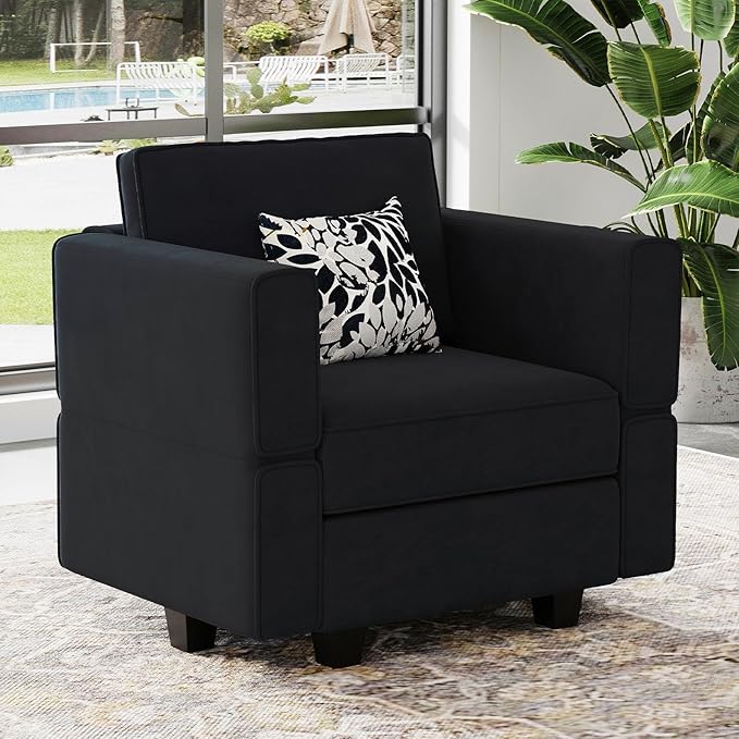 Belffin Modular Sectional Arm Accent Chair with Storage Seat Velvet Armchair Single Sofa Club Chair Black