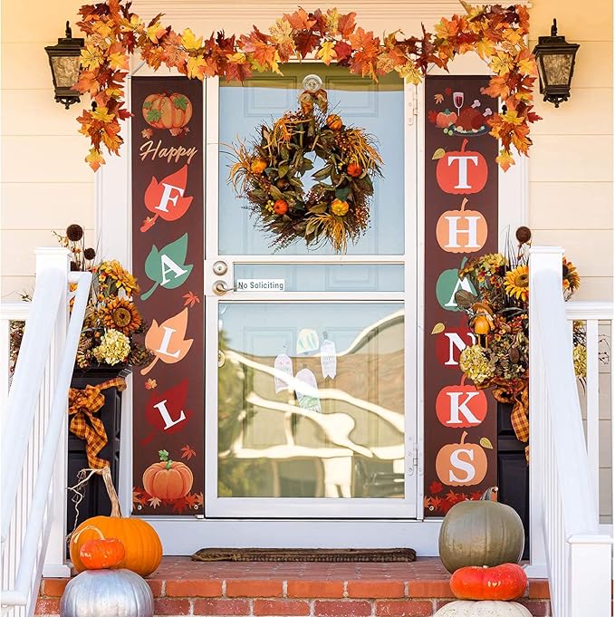 DearHouse 2 Pack Fall Maple Leaf Hanging Vine Garland Artificial Autumn Foliage Thanksgiving Decor for Home Wedding Fireplace Party Christmas (Light Yellow)