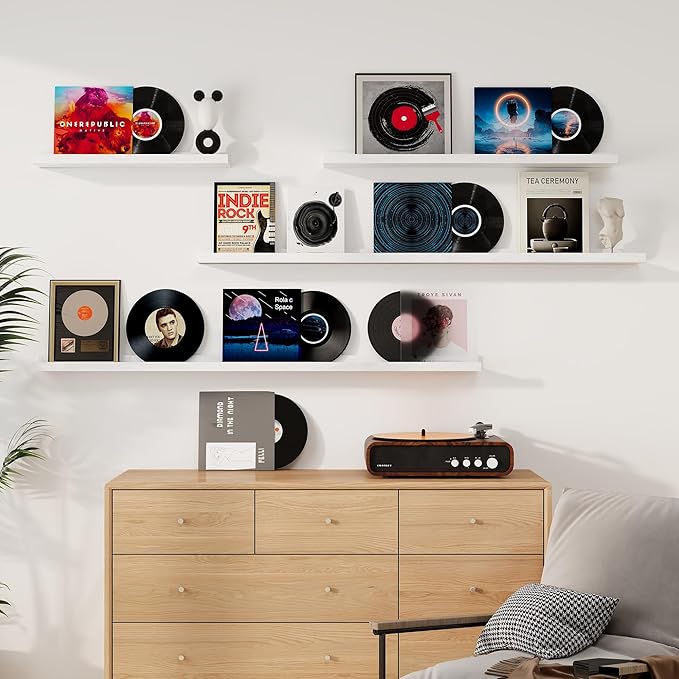 Floating Picture Ledge Shelves 48 Inch Solid Oak Wood Set of 2, Rustic Wall Storage Shelves with Lip, Kids Bookshelf, Photo & Picture Ledge Shelves for Bedroom, Living Room, Kitchen