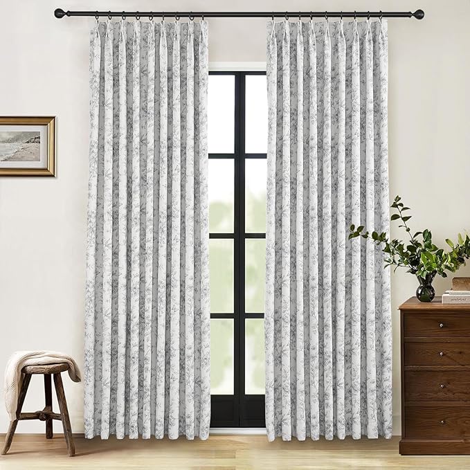 Pinch Pleated Vintage Floral Curtains - Room Darkening Drapes for Bedroom Living Room.2 Panels,60 Inches Wide 96 Inches Long