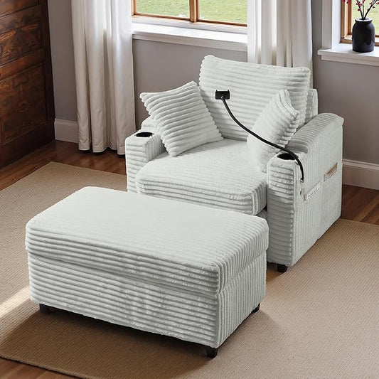 Accent Chair with Storage Ottoman Upholstered Living Room Chairs for Reading Chair with Chaise Lounge Chairs Indoor, Comfortable Armchair for Bedroom