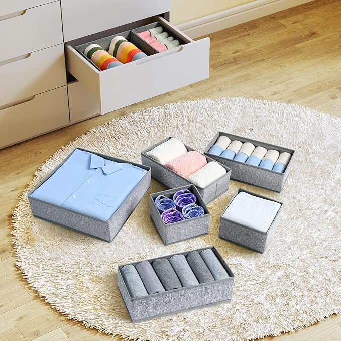 DIMJ Drawer Organizer Clothes 15 Pack - Foldable Baby Organizers and Storage & Dresser Organizer for Bedroom, Closet - Nursery Organization Dresser Dividers for underwear Sock Bra Belt Tie, Gray