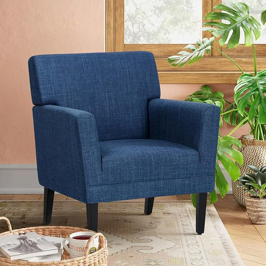 COLAMY Modern Accent Chair for Living Room, Upholstered Fabric Accent Armchair with Back, Soft Single Sofa Chair with Arms for Bedroom/Office/Reception Room, Blue