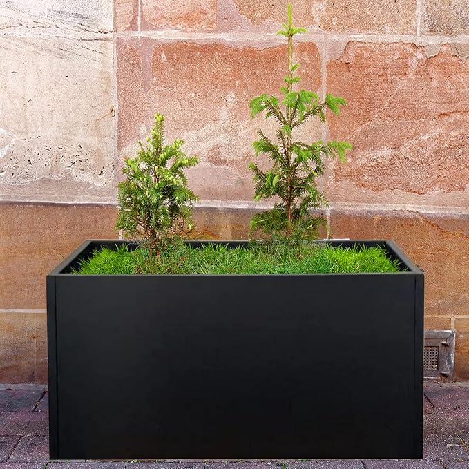Galvanized Steel Metal Planter Rectangular Indoor Black Planter Box Large Outdoor Planters Steel 31.5" x 16" x 16" Commercial Residential for Patio, Deck, Garden