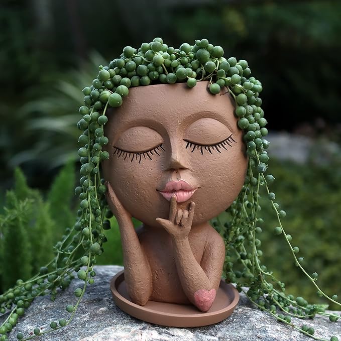 Face Flower Pots Head Planter, Cute Resin Planters for Indoor Outdoor Plants, Macetas para Plantas Funny Head Plant Pot