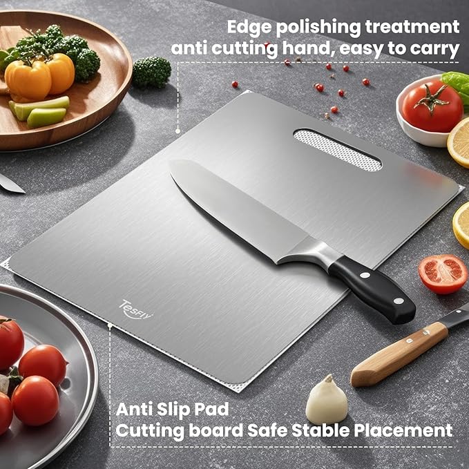 3 Pack Titanium Cutting Board - 100% Pure Titanium Cutting Boards For Kitche,Easy to clean, Double-sided food-grade Cutting Board For Meats, Fruits And Vegetables (M+L+XL)