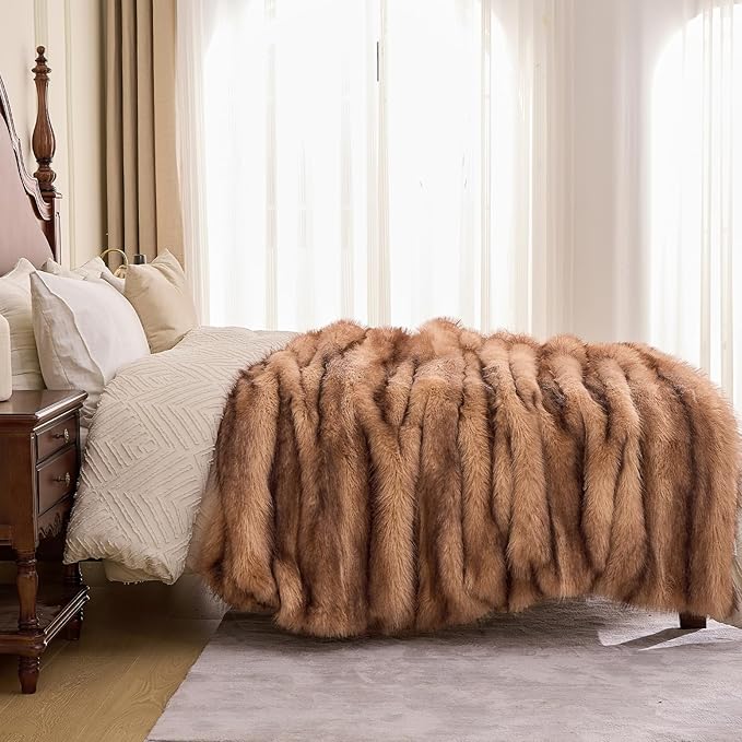 Fluffy Faux Fur Throw Blanket – Super Soft Warm Thick Plush Blanket for Bed, Couch & Office, Cozy Fuzzy Throw with Flannel Backing,108"x90", Brown
