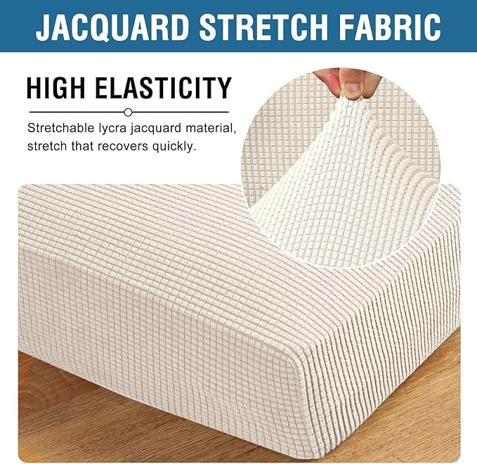 H.VERSAILTEX Super Stretch Individual Seat Cushion Covers Sofa Covers Couch Cushion Covers Slipcover Sets Thick Jacquard Textured Twill Fabric (2 Piece Medium Sofa Cushion Covers, Ivory)