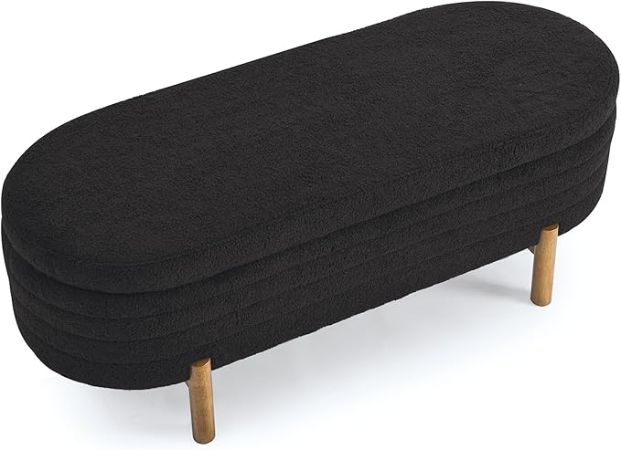 Furniliving 46” Storage Benches, End of Bed Bench with Button-Tufted Large Upholstered Storage Ottoman Teddy Window Bench with Storage Shoe Cabinet Bench, for Bedroom, Entryway, Closet, Black