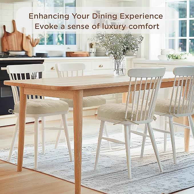 Codi Dining Chair Cushions 4 Pack, Thick Chairs Pads for Indoor Kitchen Room - Washable, Non-Slip Seat Cushion with Ties, 16.5"x16.5"x 3.5", Set of 4, Beige