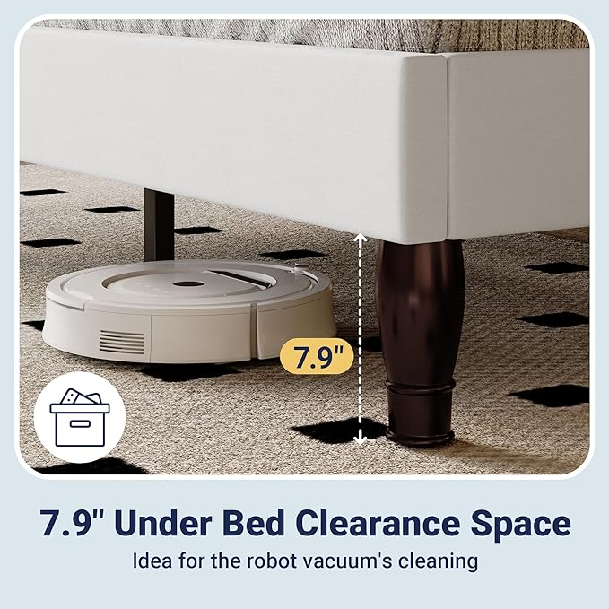 Allewie King Bed Frame with Adjustable Velvet Tiara Headboard, Upholstered Diamond Button Tufted Platform Bed, Wood Slats Support, No Box Spring Needed, Mattress Foundation, Easy Assembly, White