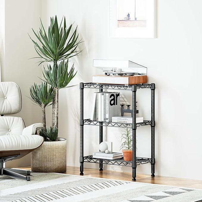 750 lbs 3 Tier Shelf Metal Storage Shelves Wire Rack Closet Organizers with PP Board for Garage Kitchen Bathroom Laundry Black 11.8" D x 21.7" W x 28.6" H