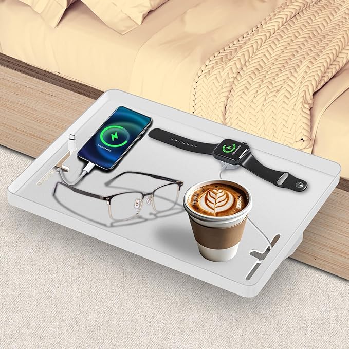 Bedside Shelf for Bunk & Loft Beds,College Dorm Room and Kids Room Essentials,Bed Side Table Tray Organizer,Clip On Nightstand,White