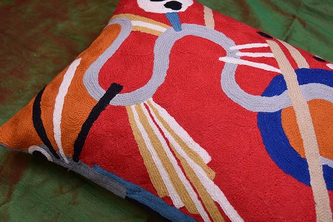 Lumbar Kandinsky Red Modern Throw Pillow Cover in Flow | Red Abstract Pillowcase | Modern Couch Pillow Contemporary | Outdoor Pillow | Mid Century Chair Cushions | Hand Embroidered Wool Size 14x20