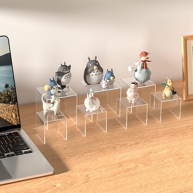 Clear Acrylic Risers 3 pcs, Square Acrylic Food Display Stands Tabletop, Display Shelf for Vendors, Collectibles, Funko Pop, Food, Glasses, Perfume, Small Plants - 5''x6''x7''